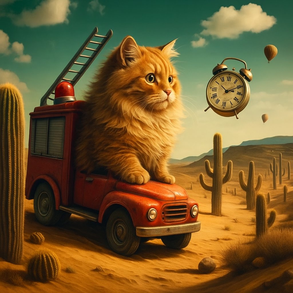 A cat a fire truck