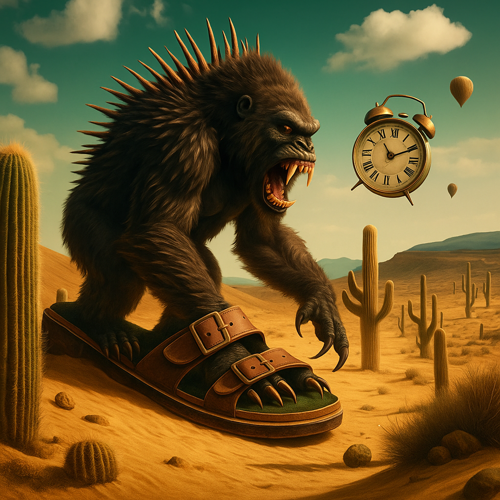a gorilla with spick on back and sharp teeth and claws