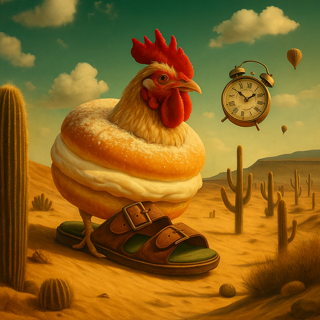 a cream donut with a rooster head